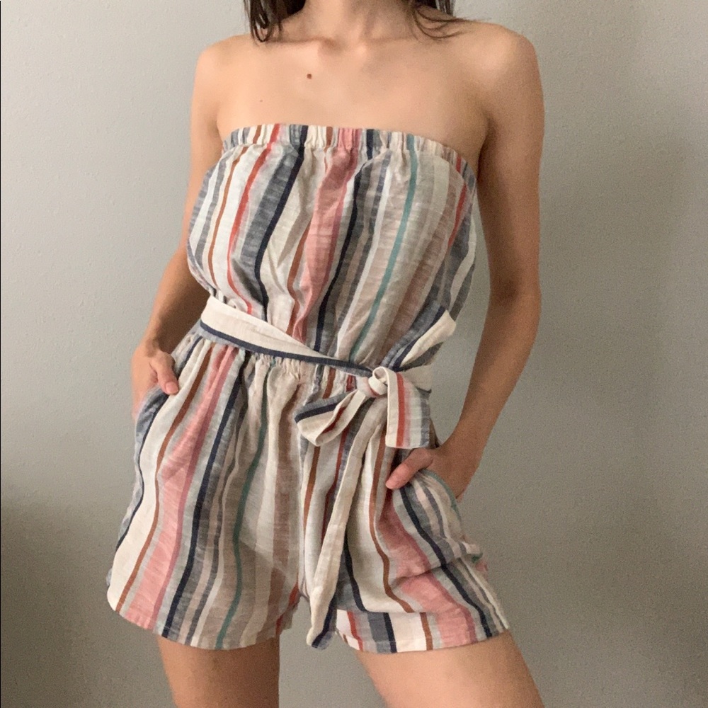Forever21 Striped Linen Romper